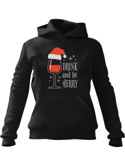 Bluza Damska z kapturem Świąteczna Lampka Winka Czarna - Modna Odzież z Nadrukami ?