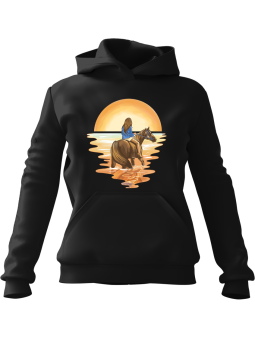 Bluza Damska z kapturem Dziewczyna na Koniu Czarna - Modna Odzież z Nadrukami ?