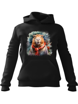 Bluza Damska z kapturem Świąteczny Chomik Czarna - Modna Odzież z Nadrukami ?