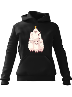 Bluza Damska z kapturem Choinka z Lamami Czarna - Modna Odzież z Nadrukami ?