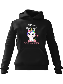 Bluza Damska z kapturem Znasz Słodszą Ode Mnie Czarna - Modna Odzież z Nadrukami ?