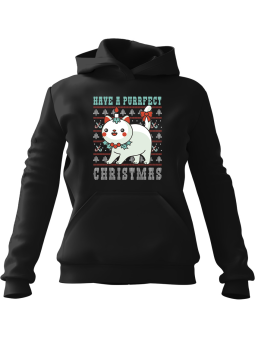 Bluza Damska z kapturem Purrfect Christmas Czarna - Modna Odzież z Nadrukami ?