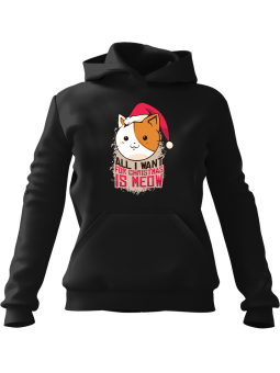 Bluza Damska z kapturem Świąteczne Meow Czarna - Modna Odzież z Nadrukami ?