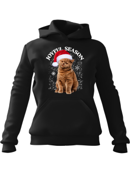 Bluza Damska z kapturem Mikołaj Kot Czarna - Modna Odzież z Nadrukami ?