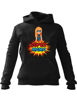 Bluza Damska z kapturem Super Mama Czarna - Modna Odzież z Nadrukami ?