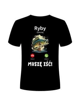 Koszulka Koszulka Męska Ryby Dzwonią Muszę Iść Czarna - Śmieszne T-Shirty z Nadrukami ?