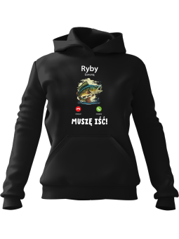 Bluza Męska z kapturem Ryby Dzwonią Muszę Iść Czarna - Śmieszne gadżety z Nadrukami ?