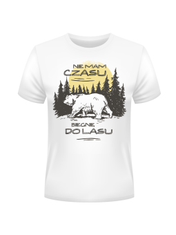 Koszulka Koszulka Męska Nie Mam Czasu Biegnę Do Lasu Biała - Śmieszne T-Shirty z Nadrukami ?