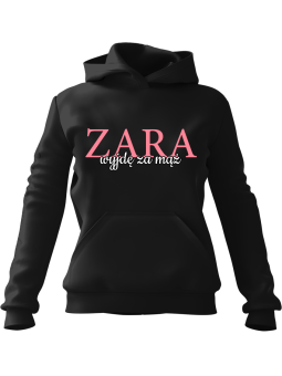 Bluza Damska z kapturem Zara Wyjdę za Mąż Czarna - Modna Odzież z Nadrukami ?