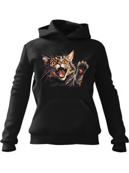 Bluza Damska z kapturem Zły Kot Ilustracja Czarna - Modna Odzież z Nadrukami ?