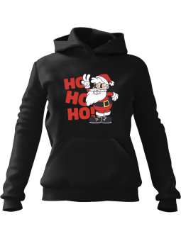 Bluza Damska z kapturem Retro Mikołaj Ho Ho Ho Czarna - Modna Odzież z Nadrukami ?