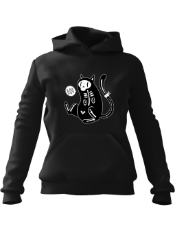 Bluza Damska z kapturem Kot Szkielet Czarna - Modna Odzież z Nadrukami ?