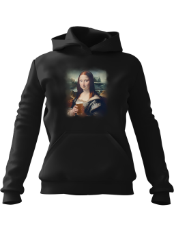 Bluza Męska z kapturem Mona Lisa z Piwem Czarna - Śmieszne gadżety z Nadrukami ?