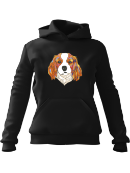 Bluza Damska z kapturem Pies Charles Spaniel Czarna - Modna Odzież z Nadrukami ?