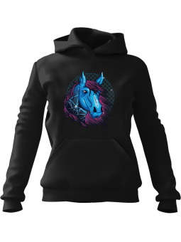 Bluza Damska z kapturem Neonowy Koń Czarna - Modna Odzież z Nadrukami ?