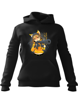 Bluza Damska z kapturem Anime Kobieta z Bronią Czarna - Modna Odzież z Nadrukami ?