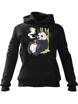 Bluza Damska z kapturem Panda w Bambusach Czarna - Modna Odzież z Nadrukami ?