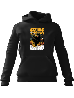 Bluza Damska z kapturem Anime Kot Kaiju Czarna - Modna Odzież z Nadrukami ?