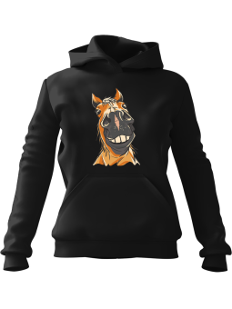 Bluza Damska z kapturem Śmieszny Koń Czarna - Modna Odzież z Nadrukami ?