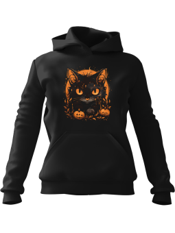 Bluza Damska z kapturem Halloween Groźny Kot Czarna - Modna Odzież z Nadrukami ?