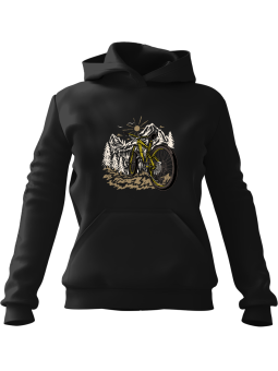 Bluza Damska z kapturem Rower Góry Słońce Czarna - Modna Odzież z Nadrukami ?