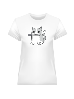 Koszulka Koszulka Damska Kot z Nożem Biała - Śmieszne T-Shirty z Nadrukami ?