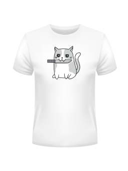 Koszulka Koszulka Męska Kot z Nożem Biała - Śmieszne T-Shirty z Nadrukami ?