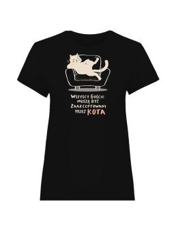 Koszulka Koszulka Damska Goście Zaakceptowani Przez Kota Czarna - Śmieszne T-Shirty z Nadrukami ?