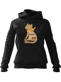 Bluza Damska z kapturem Za Każdą Silną Kobietą Stoi Jej Kot Czarna - Modna Odzież z Nadrukami ?