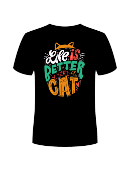 Koszulka Koszulka Męska Life Is Better With A Cat Czarna - Śmieszne T-Shirty z Nadrukami ?