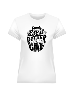 Koszulka Koszulka Damska Life Is Better With A Cat Biała - Śmieszne T-Shirty z Nadrukami ?