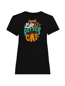 Koszulka Koszulka Damska Life Is Better With A Cat Czarna - Śmieszne T-Shirty z Nadrukami ?