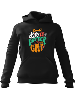 Bluza Męska z kapturem Life Is Better With A Cat Czarna - Śmieszne gadżety z Nadrukami ?