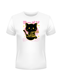 Koszulka Koszulka Męska Anime Ramen Kot Biała - Śmieszne T-Shirty z Nadrukami ?