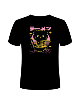 Koszulka Koszulka Męska Anime Ramen Kot Czarna - Śmieszne T-Shirty z Nadrukami ?