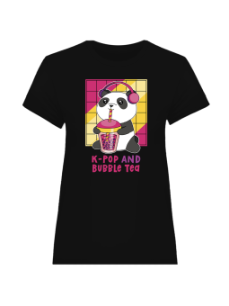 Koszulka Koszulka Damska K-Pop and Bubble Tea Czarna - Śmieszne T-Shirty z Nadrukami ?