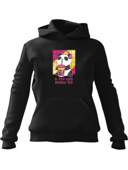 Bluza Damska z kapturem K-Pop and Bubble Tea Czarna - Modna Odzież z Nadrukami ?