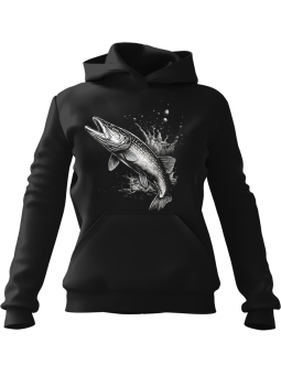 Bluza Damska z kapturem Realistyczny Szczupak Czarna - Modna Odzież z Nadrukami ?