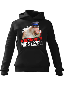 Bluza Damska z kapturem W instrybutor nie szczel Czarna - Modna Odzież z Nadrukami ?