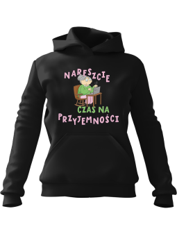 Bluza Damska z kapturem Czas Na Przyjemności Czarna - Modna Odzież z Nadrukami ?