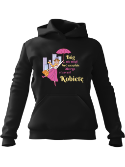 Bluza Damska z kapturem Bóg Nie Mógł Być Wszędzie Czarna - Modna Odzież z Nadrukami ?