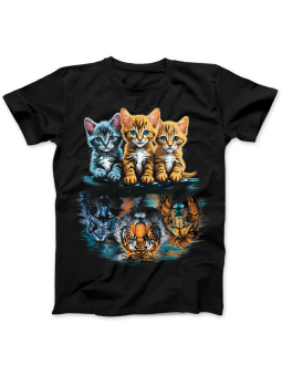 Koszulka Koszulka Damska Trzy Koty Czarna - Śmieszne T-Shirty z Nadrukami ?