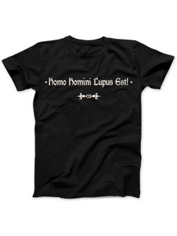 Koszulka Koszulka Damska 1670 Homo Homini Lupus Est Czarna - Śmieszne T-Shirty z Nadrukami ?