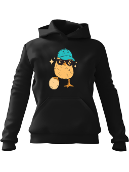 Bluza Damska z kapturem Kurczak w Okularach Czarna - Modna Odzież z Nadrukami ?