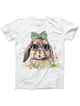 Koszulka Koszulka Damska Słodki Królik w Kokardce Biała - Śmieszne T-Shirty z Nadrukami ?