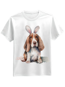 Koszulka Koszulka Męska Basset z Uszami Zająca Biała - Śmieszne T-Shirty z Nadrukami ?