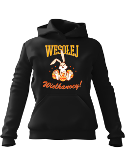 Bluza Damska z kapturem Wesołej Wielkanocy Czarna - Modna Odzież z Nadrukami ?