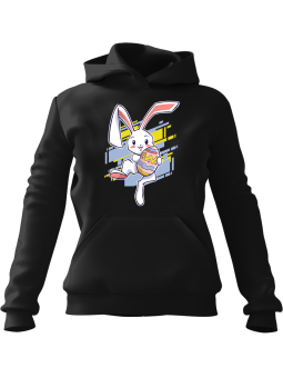 Bluza Damska z kapturem Zajączek z Jajkiem Czarna - Modna Odzież z Nadrukami ?