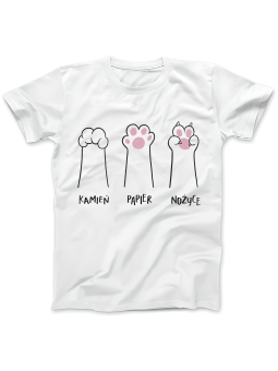 Koszulka Koszulka Damska Kot Kamień Papier Nożyce Biała - Śmieszne T-Shirty z Nadrukami ?