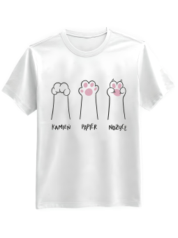 Koszulka Koszulka Męska Kot Kamień Papier Nożyce Biała - Śmieszne T-Shirty z Nadrukami ?